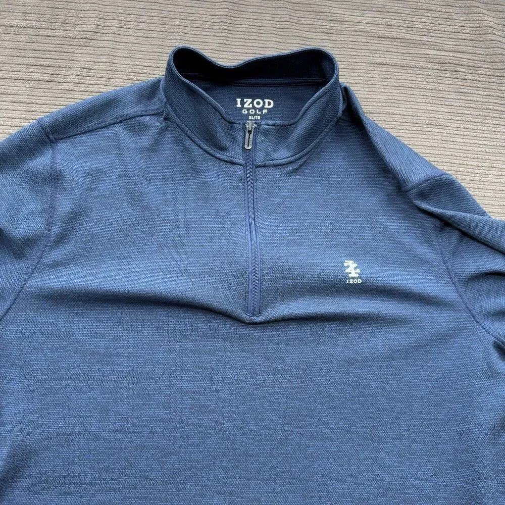 Izod Golf Pullover Men XL Blue Polyester 1/4 Zip Long Sleeve‎ Golf Preppy.